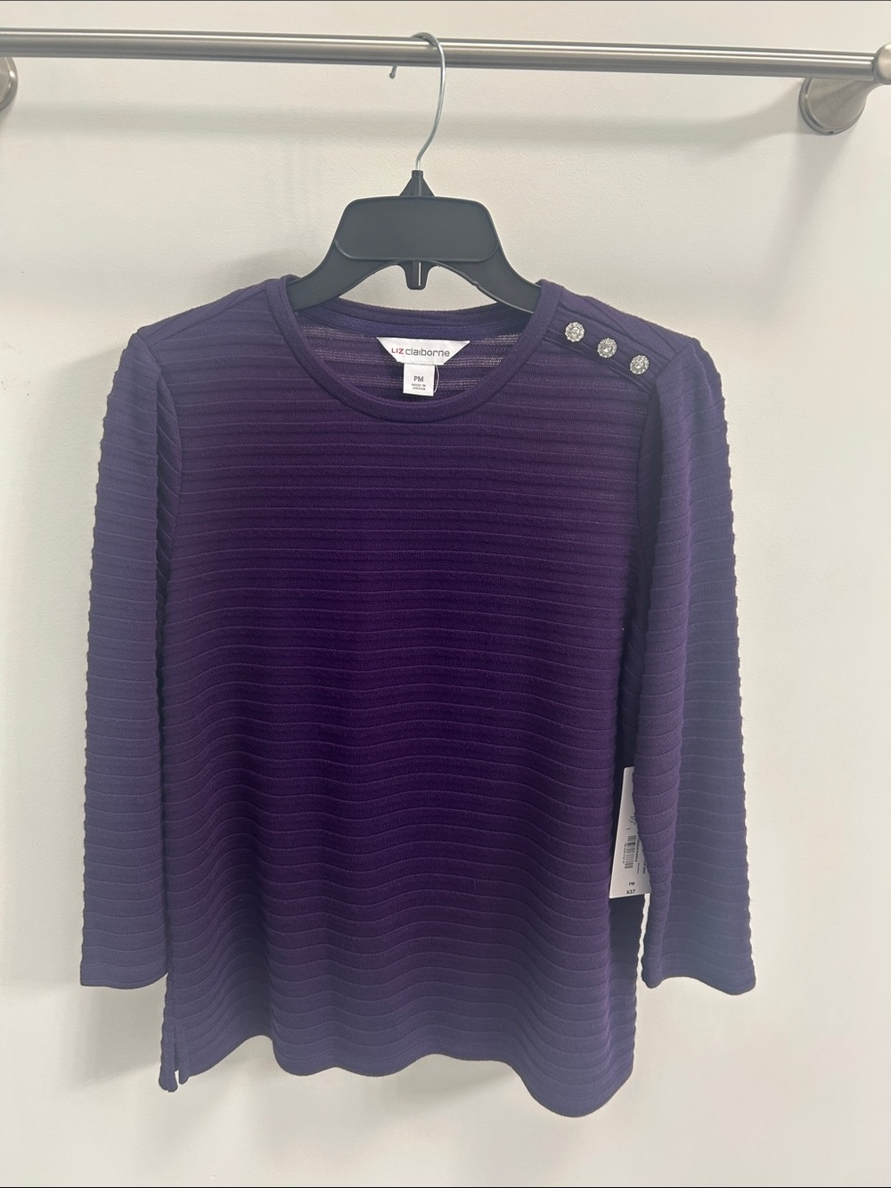 Liz Claiborne Deep Purple Ribbed Top with Shoulder Buttons